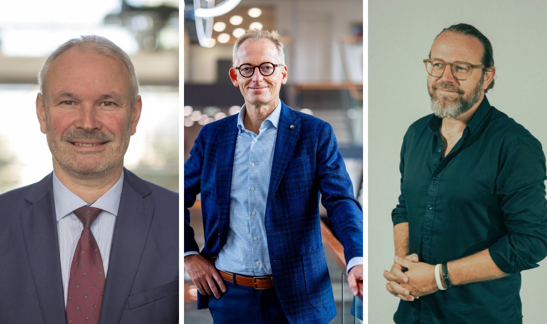 Fra venstre; Jakob Wind-Hansen, vicedirektør og ansvarlig for ejendomme i Nykredit, Claus Peter Michelsen, områdedirektør for erhverv i Sydbank og Jesper Kring, CEO og co-founder i Valified